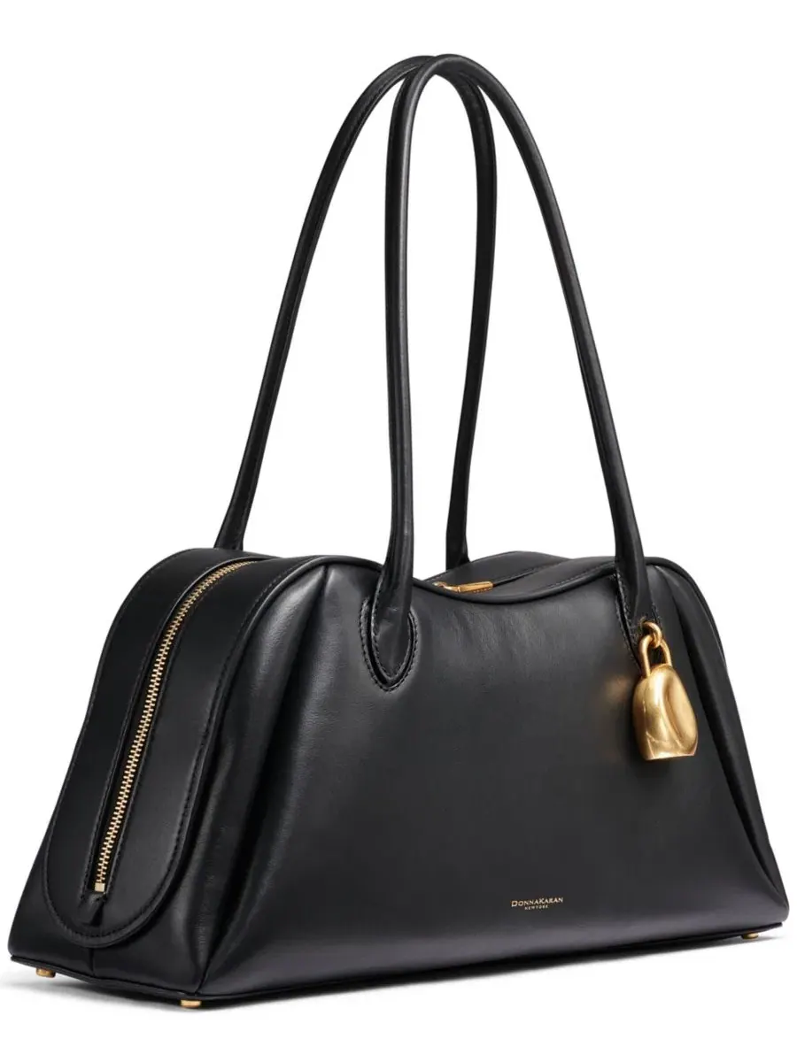 Большая кожаная сумка через плечо Terry Donna Karan New York — изображение 4 из 9, черный/золотистый