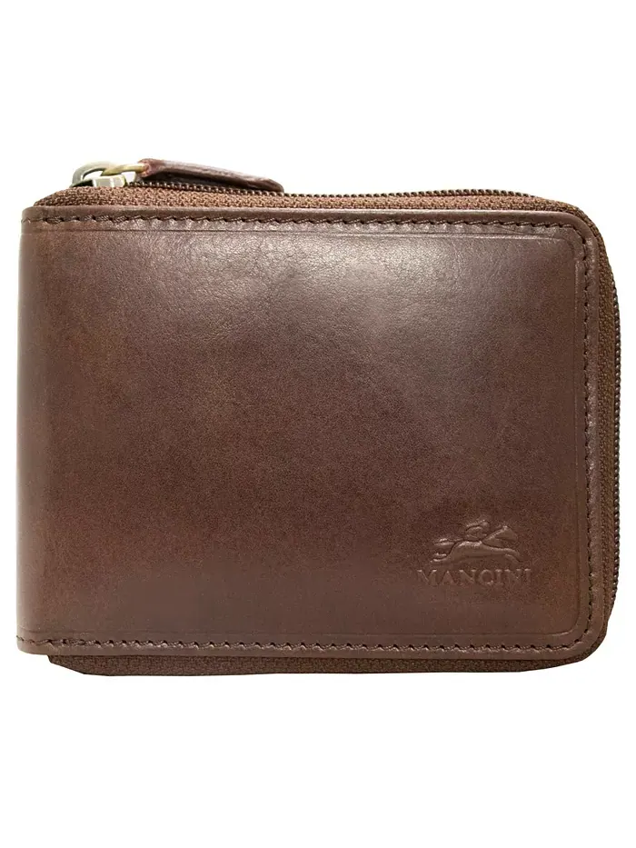Мужской кошелек Boulder Collection с защитой RFID, молнией и съемным паспортным блоком Mancini — коричневый