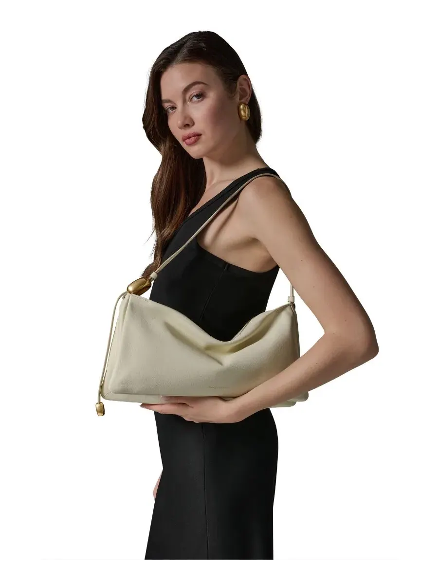 Большая кожаная сумка через плечо Donna Karan New York, сливочный крем — изображение 8 из 9, кремовый