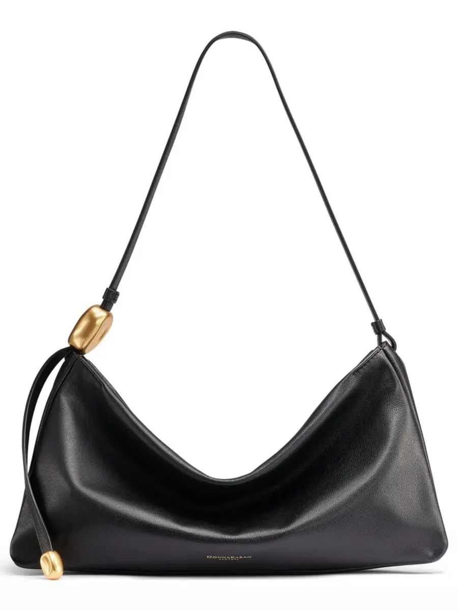 Большая кожаная сумка через плечо Donna Karan New York — изображение 1 из 8, черный/золотистый