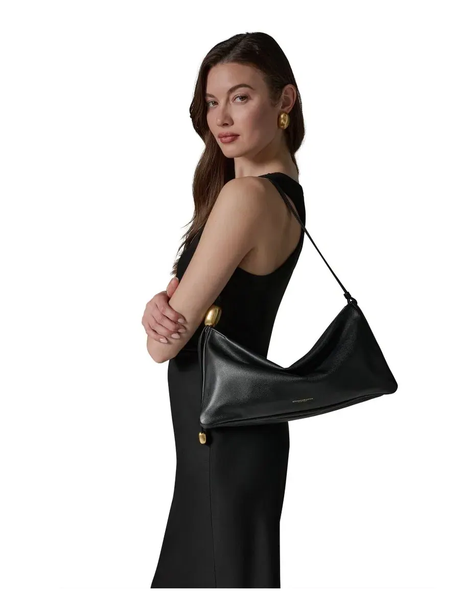 Большая кожаная сумка через плечо Donna Karan New York — изображение 7 из 8, черный/золотистый