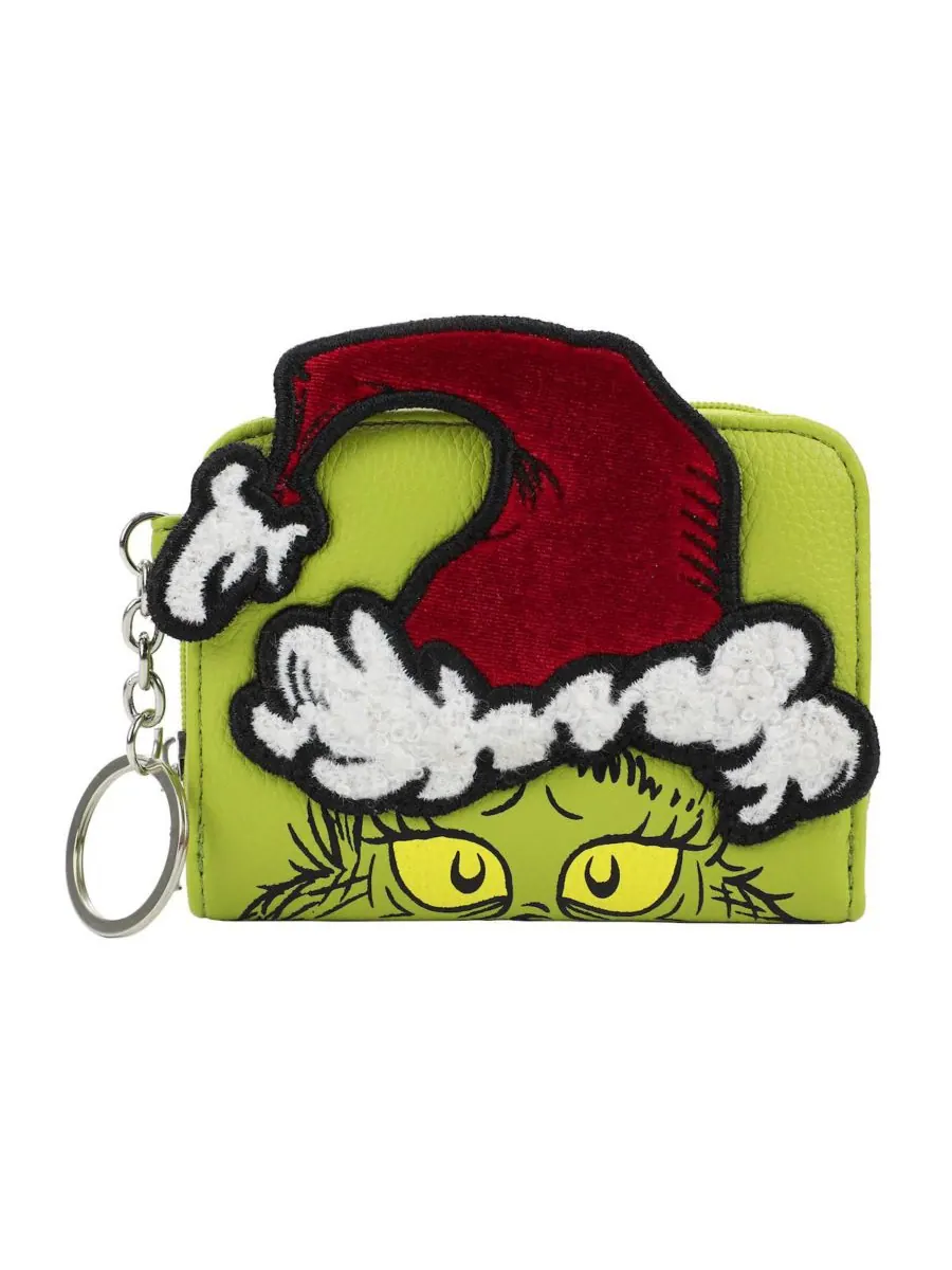 Женский кошелек с 3D-изображением лица Гринча и застежкой-молнией The Grinch — зеленый