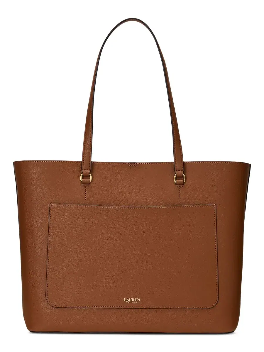 Большая кожаная сумка-тоут Karly Crosshatch Lauren Ralph Lauren — изображение 3 из 5, бежевый