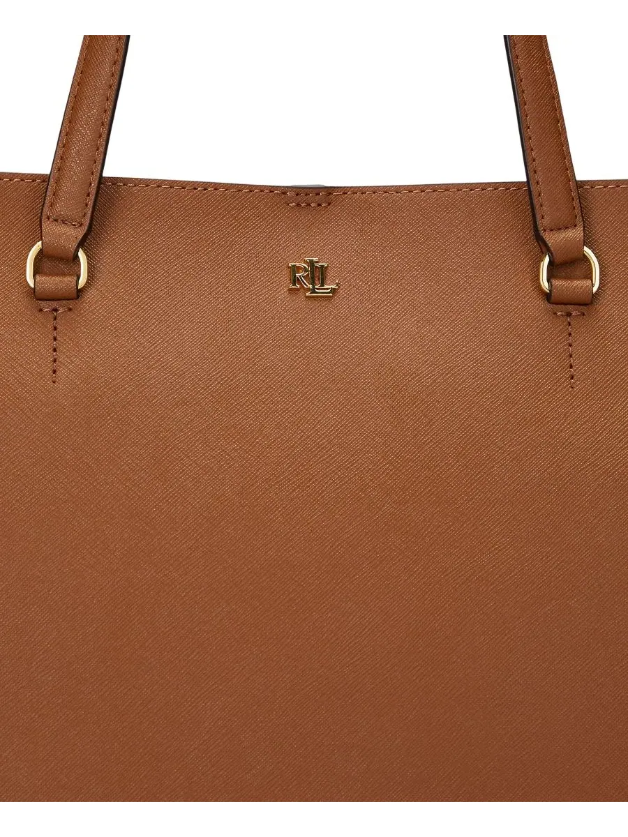 Большая кожаная сумка-тоут Karly Crosshatch Lauren Ralph Lauren — изображение 5 из 5, бежевый