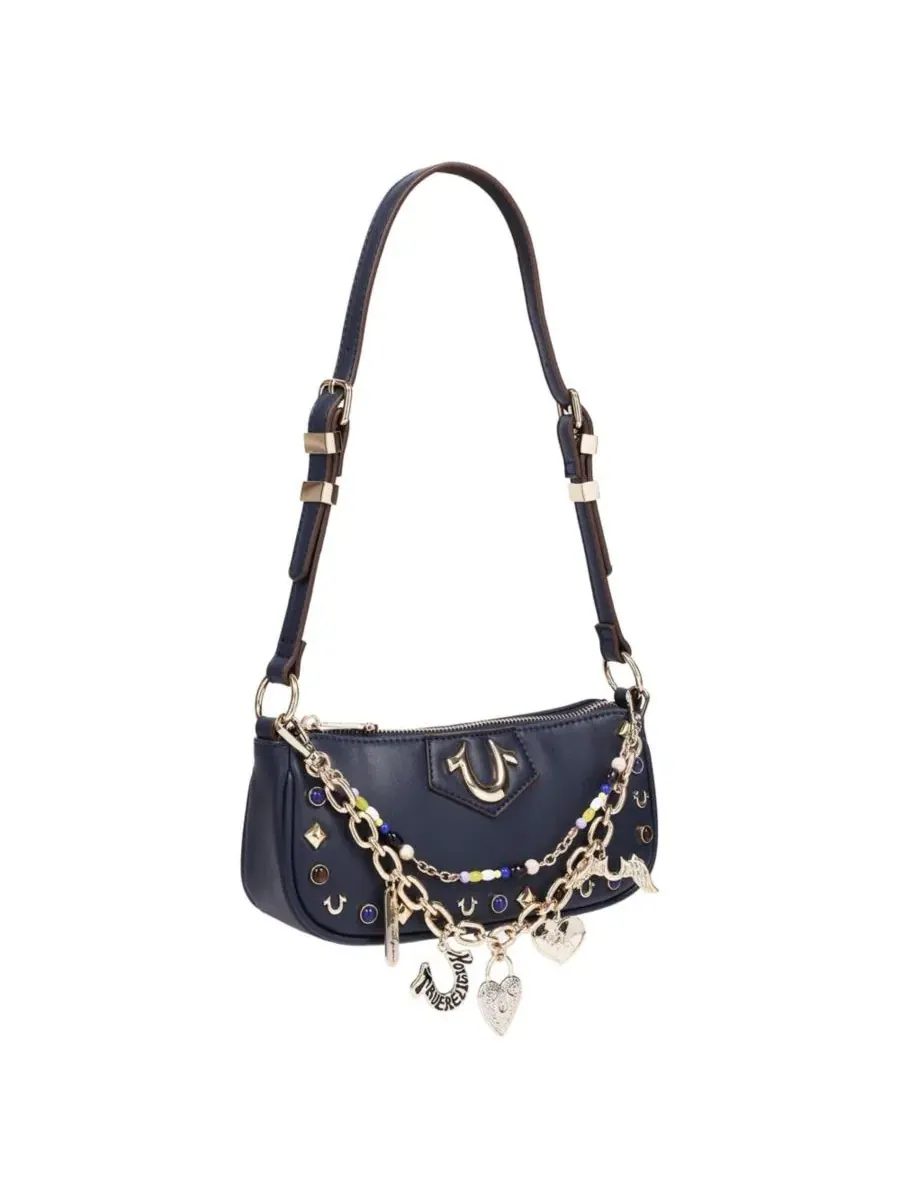 Сумка через плечо с цепочками и шипами Chain and Studs True Religion — изображение 2 из 7, синий