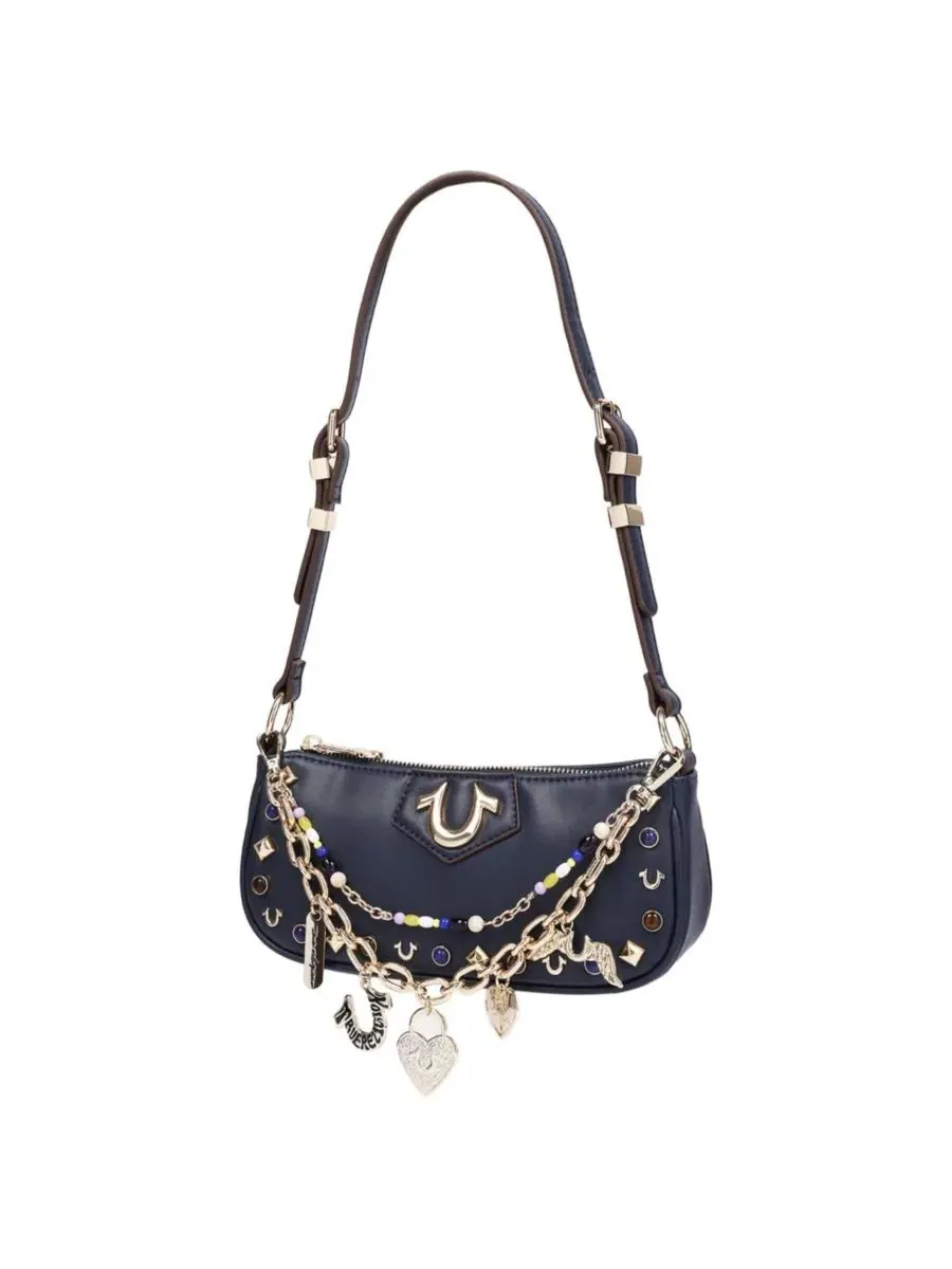 Сумка через плечо с цепочками и шипами Chain and Studs True Religion — изображение 3 из 7, синий