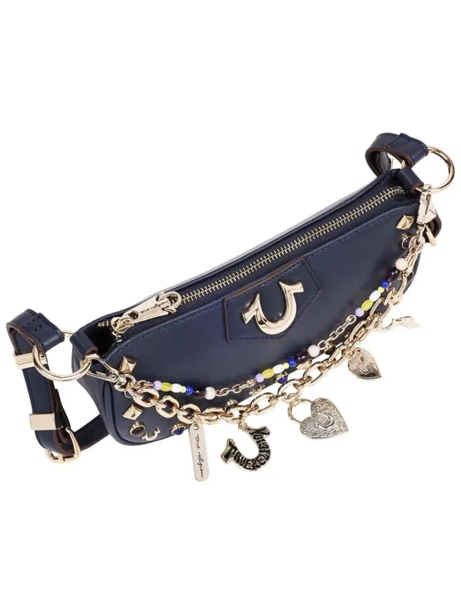 Сумка через плечо с цепочками и шипами Chain and Studs True Religion — изображение 5 из 7, синий