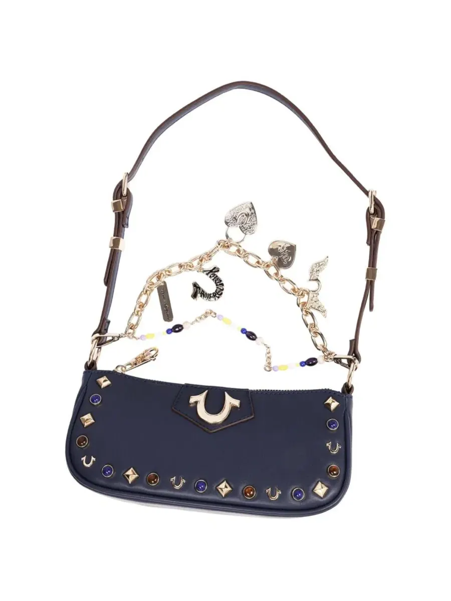 Сумка через плечо с цепочками и шипами Chain and Studs True Religion — изображение 7 из 7, синий