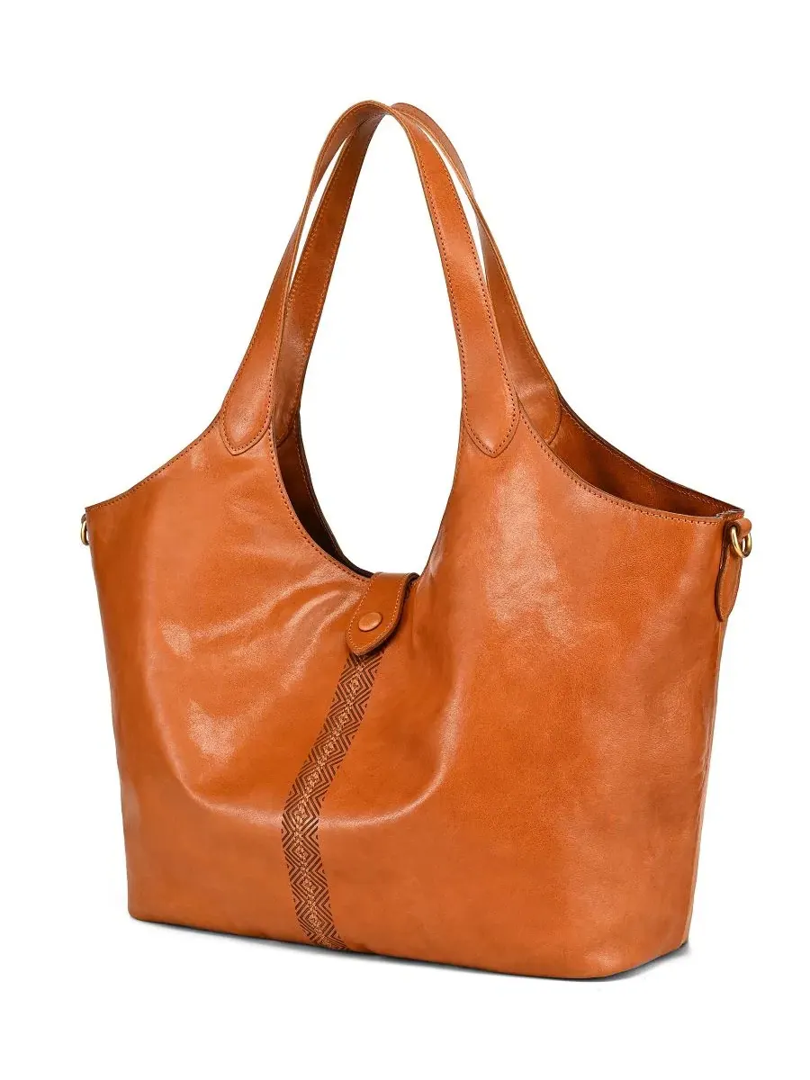 Кожаная сумка-шопер Marigold Large Tote OLD TREND — изображение 3 из 7, коричневый