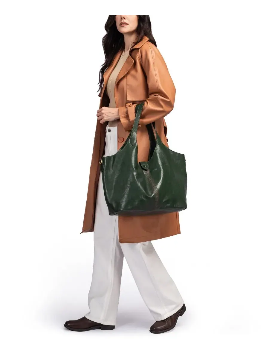 Сумка-шопер из натуральной кожи с ручками, модель Marigold Large Tote OLD TREND — изображение 7 из 7, зеленый