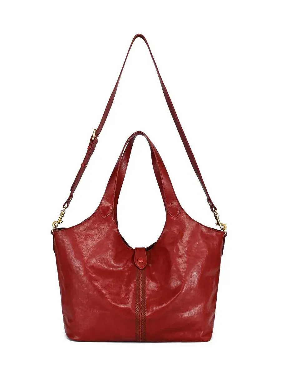 Сумка-шопер из натуральной кожи с моделью Marigold Large Tote OLD TREND — изображение 2 из 7, красный