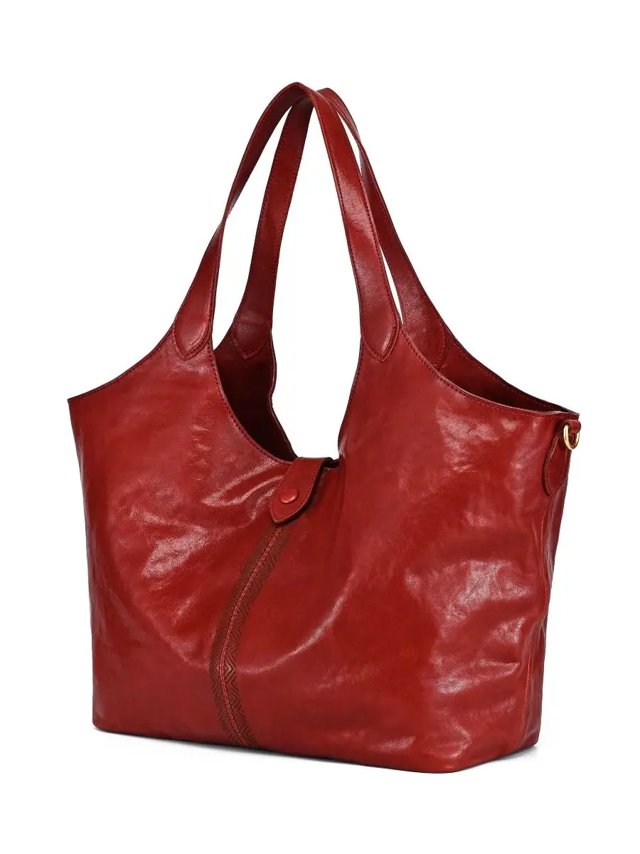 Сумка-шопер из натуральной кожи с моделью Marigold Large Tote OLD TREND — изображение 3 из 7, красный