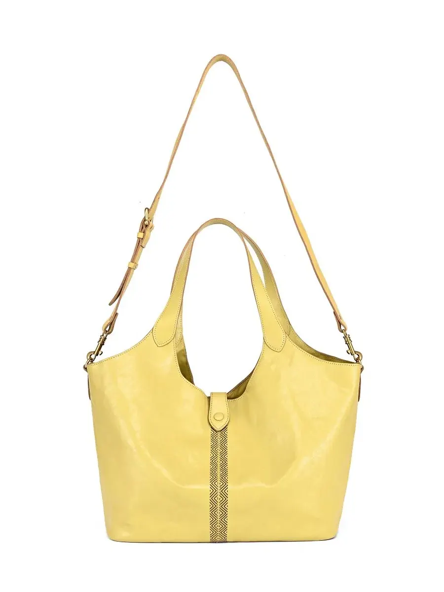 Сумка-шопер из натуральной кожи с длинными ручками, Marigold Large Tote OLD TREND — изображение 2 из 7, желтый