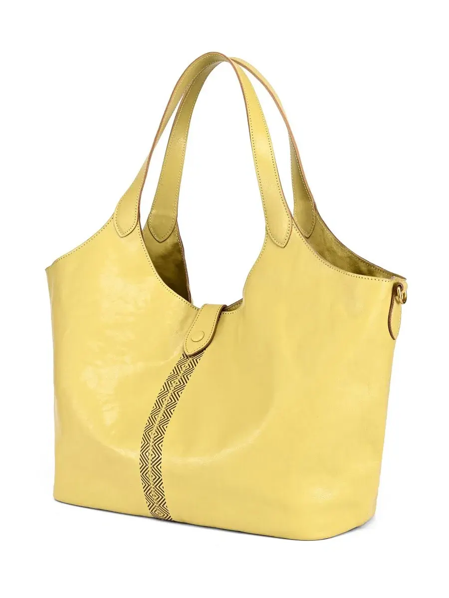 Сумка-шопер из натуральной кожи с длинными ручками, Marigold Large Tote OLD TREND — изображение 3 из 7, желтый