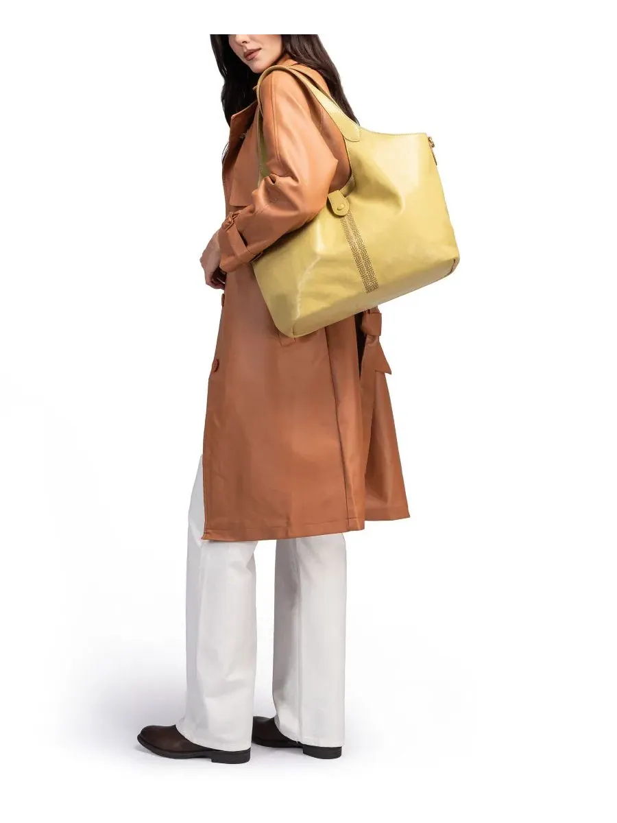 Сумка-шопер из натуральной кожи с длинными ручками, Marigold Large Tote OLD TREND — изображение 6 из 7, желтый