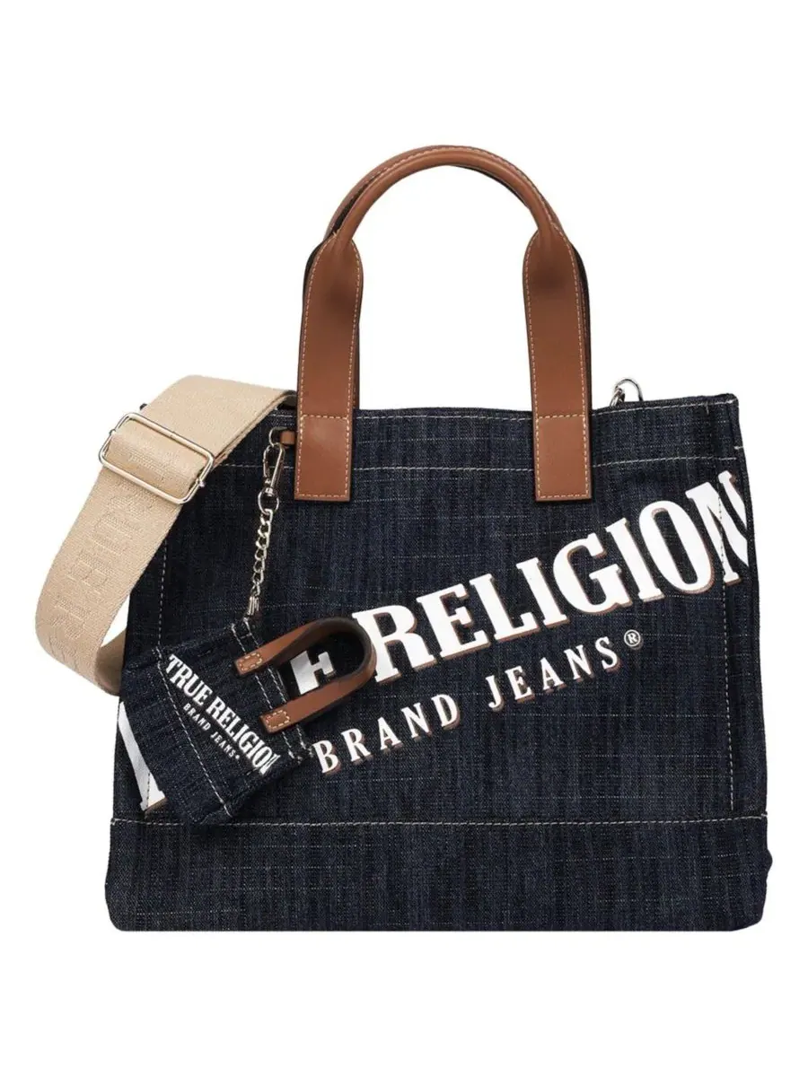 Сумка-шопер джинсовая с подвеской-мини-тоут True Religion — изображение 1 из 7, черный