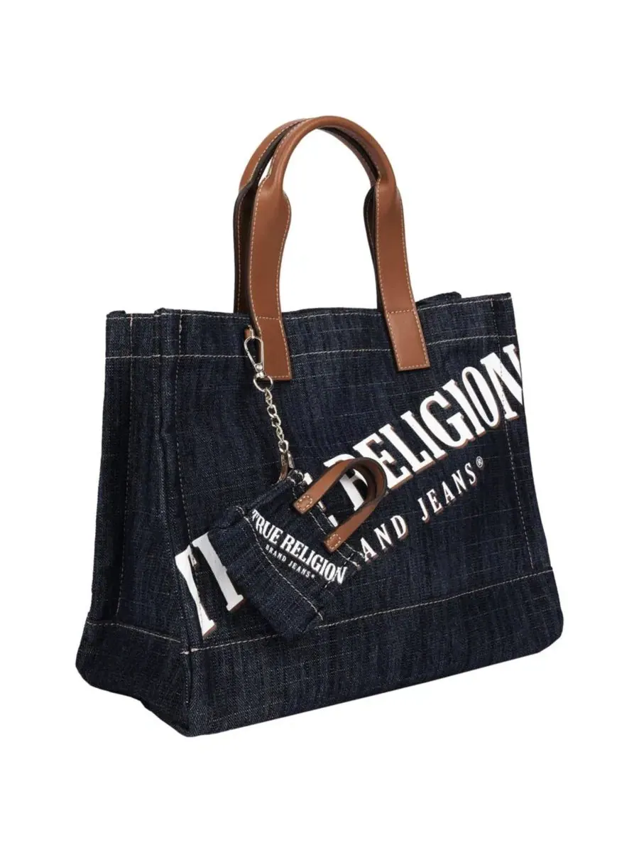 Сумка-шопер джинсовая с подвеской-мини-тоут True Religion — изображение 3 из 7, черный