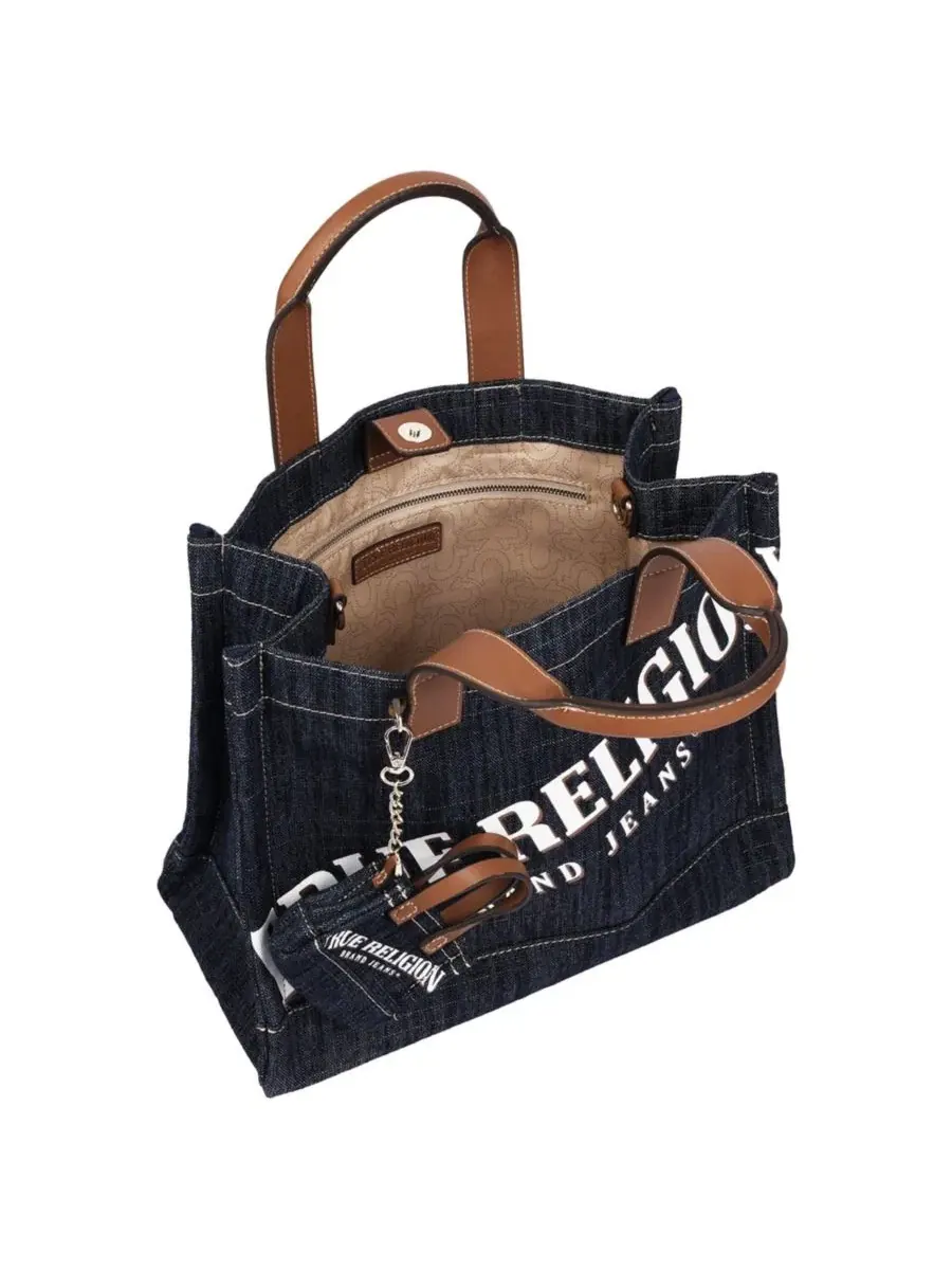 Сумка-шопер джинсовая с подвеской-мини-тоут True Religion — изображение 5 из 7, черный