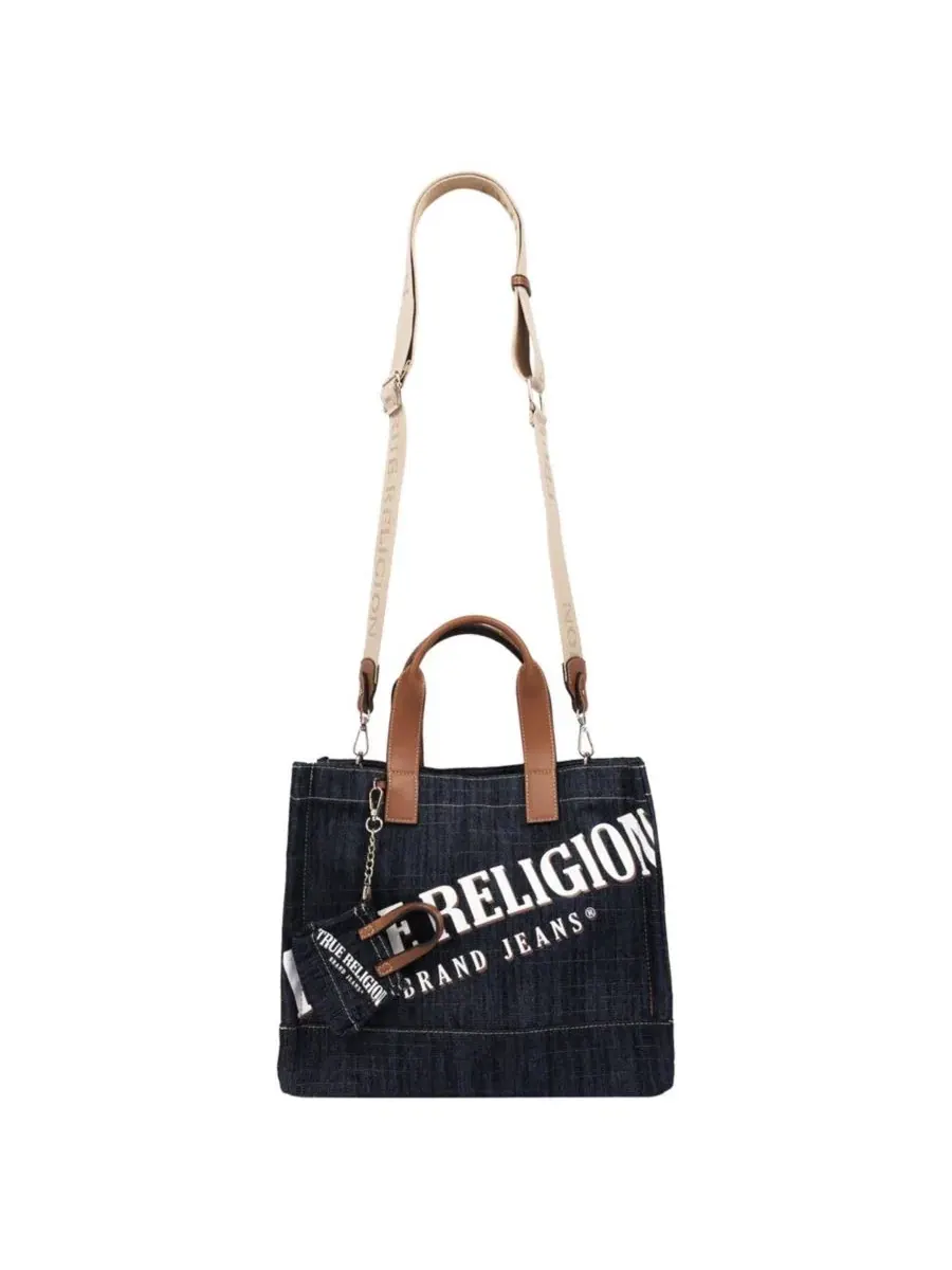 Сумка-шопер джинсовая с подвеской-мини-тоут True Religion — изображение 6 из 7, черный