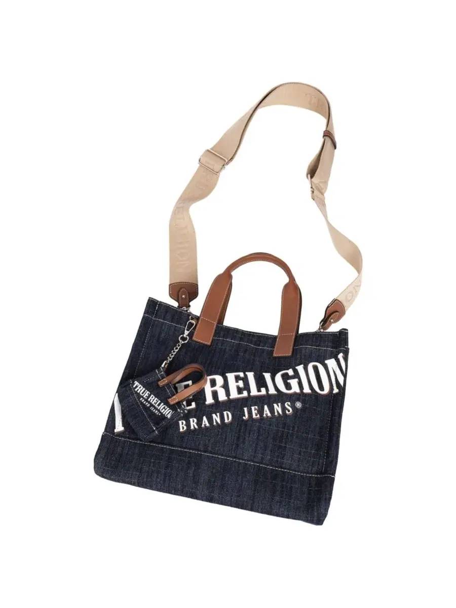 Сумка-шопер джинсовая с подвеской-мини-тоут True Religion — изображение 7 из 7, черный