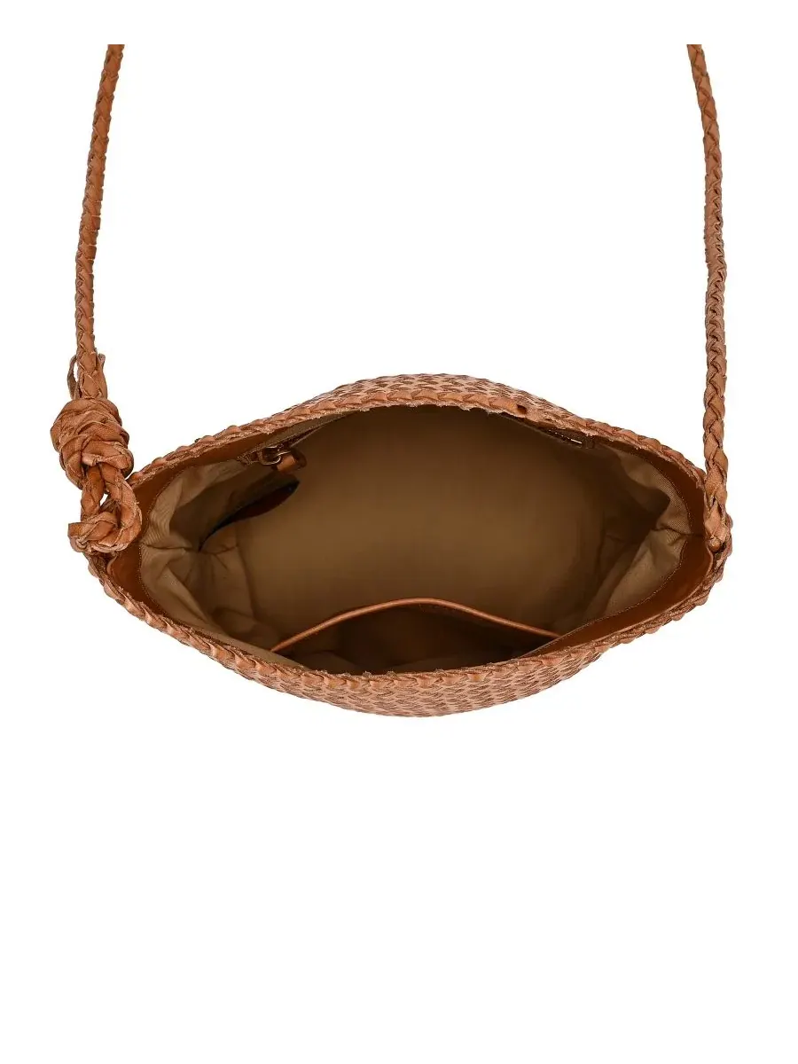 Мини-сумка кроссбоди из плетеной кожи Reed Mini Woven Bucket Crossbody Bag OLD TREND — изображение 4 из 7, бежевый бежевый