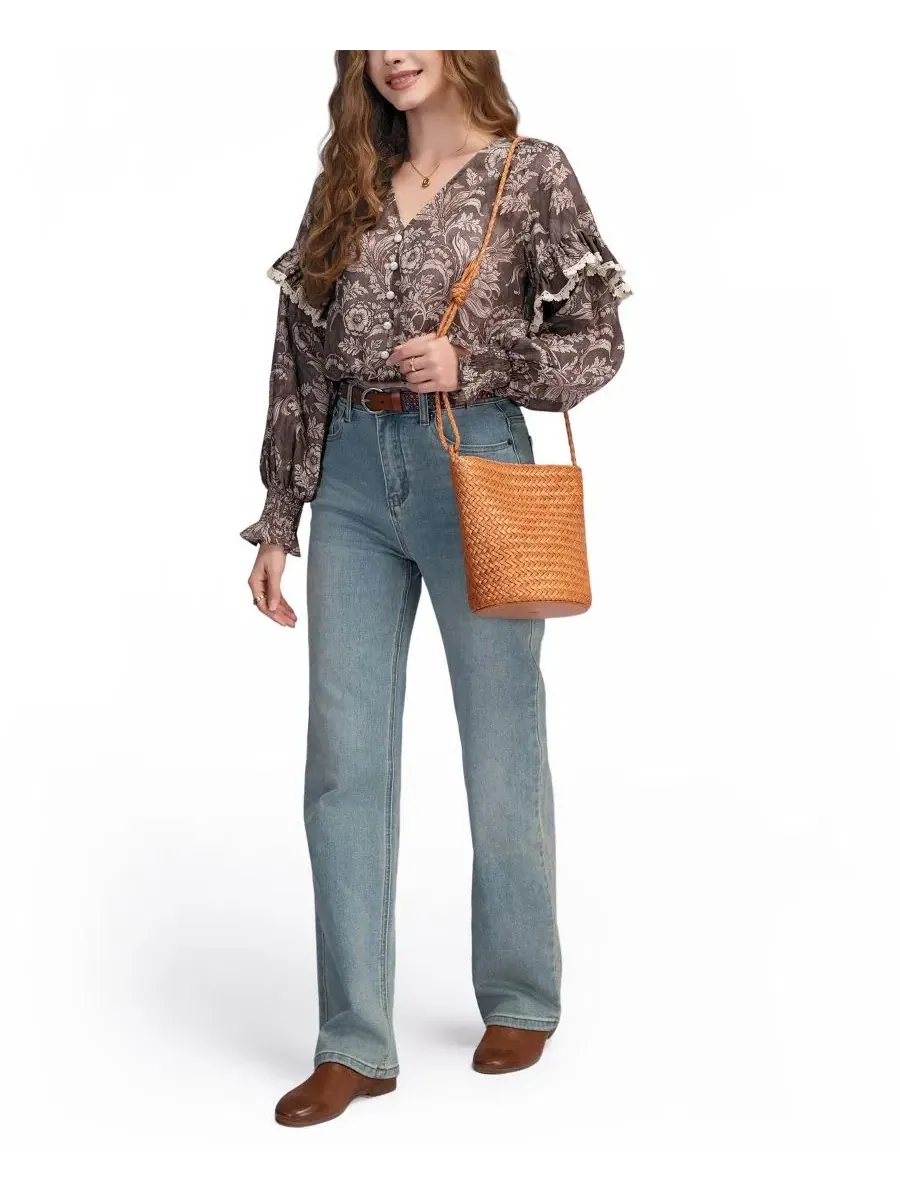 Мини-сумка кроссбоди из плетеной кожи Reed Mini Woven Bucket Crossbody Bag OLD TREND — изображение 7 из 7, бежевый бежевый