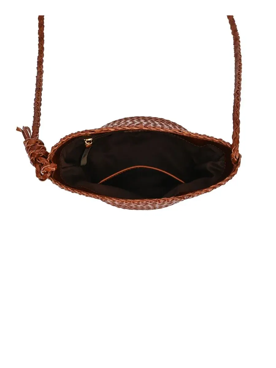 Плетеная мини-сумка-ведро Reed Mini Woven Bucket Crossbody OLD TREND — изображение 4 из 7, коричневый