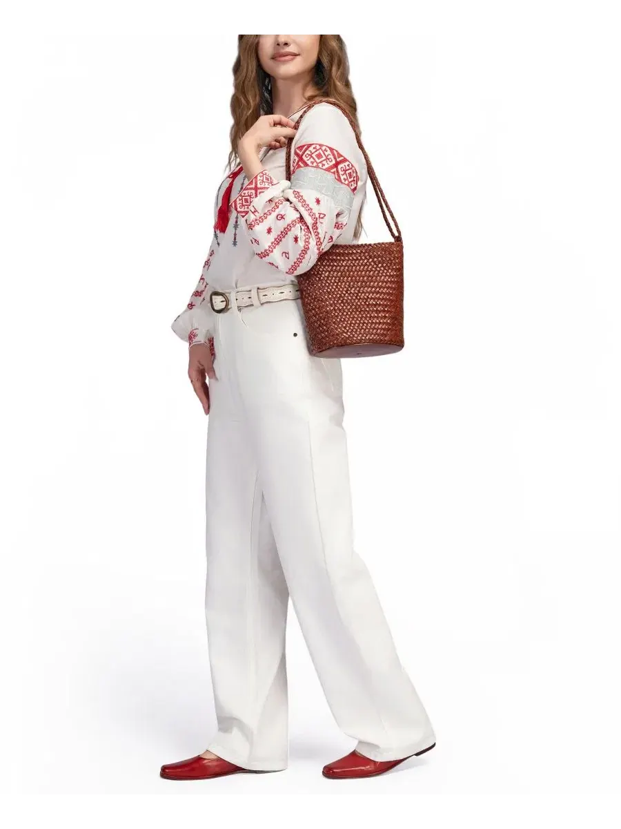 Плетеная мини-сумка-ведро Reed Mini Woven Bucket Crossbody OLD TREND — изображение 7 из 7, коричневый