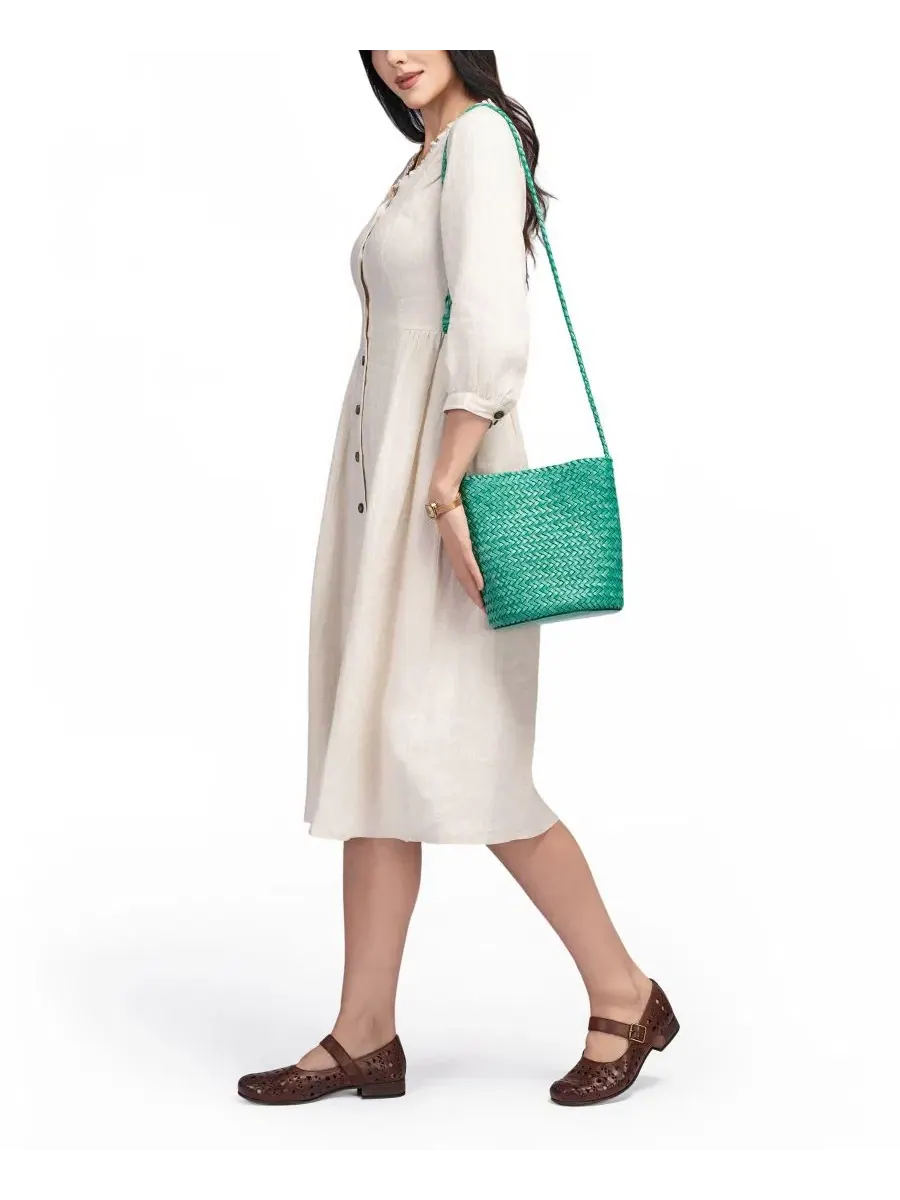 Плетеная сумка-ведро мини Reed Mini Woven Bucket Crossbody Bag OLD TREND — изображение 6 из 7, зеленый