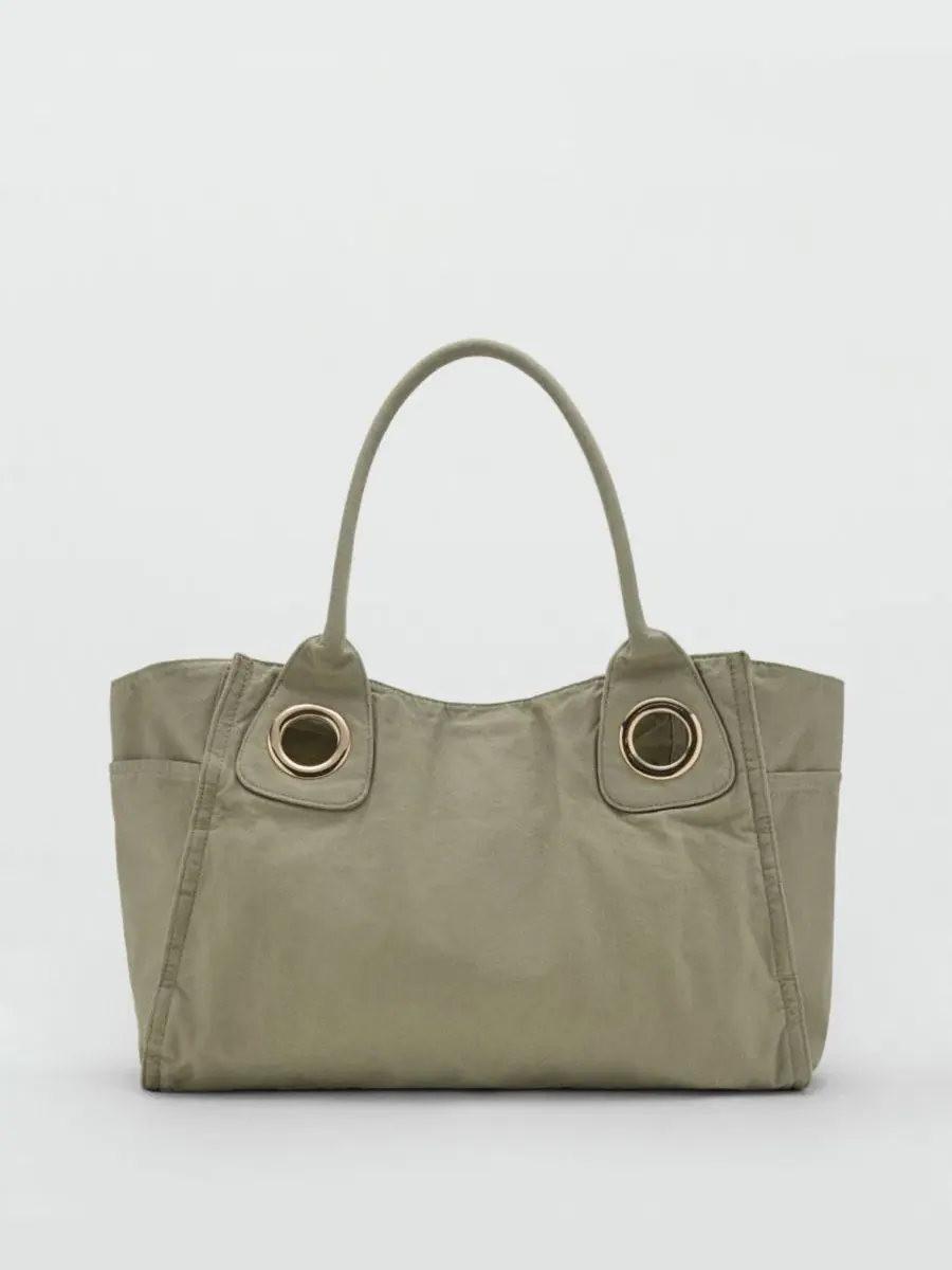 Сумка-шопер из хлопкового канваса с люверсами Eyelets Canvas Bag MANGO — изображение 1 из 9, бирюзовый