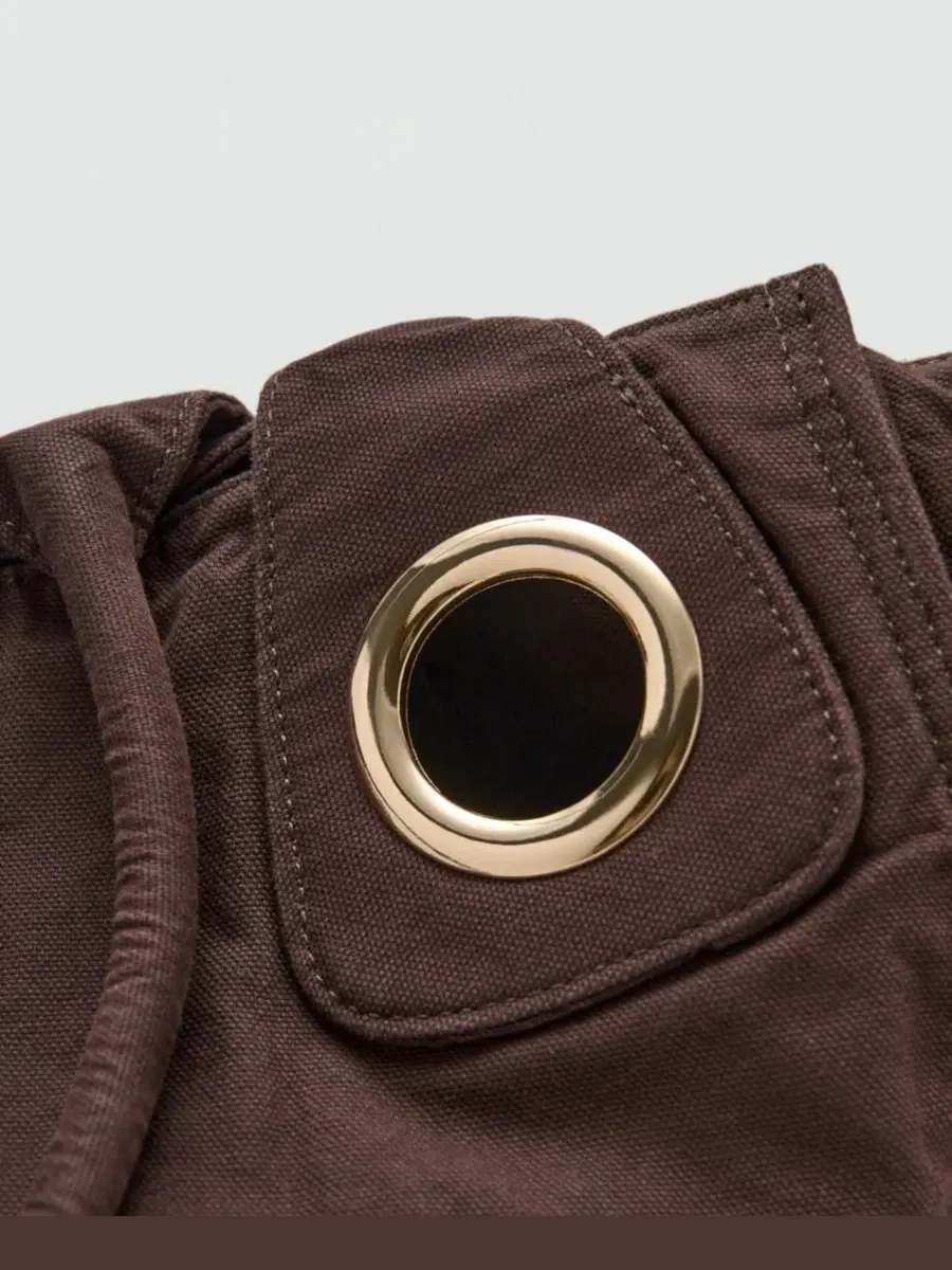 Сумка-шопер с люверсами Canvas Eyelets MANGO — изображение 4 из 10, коричневый