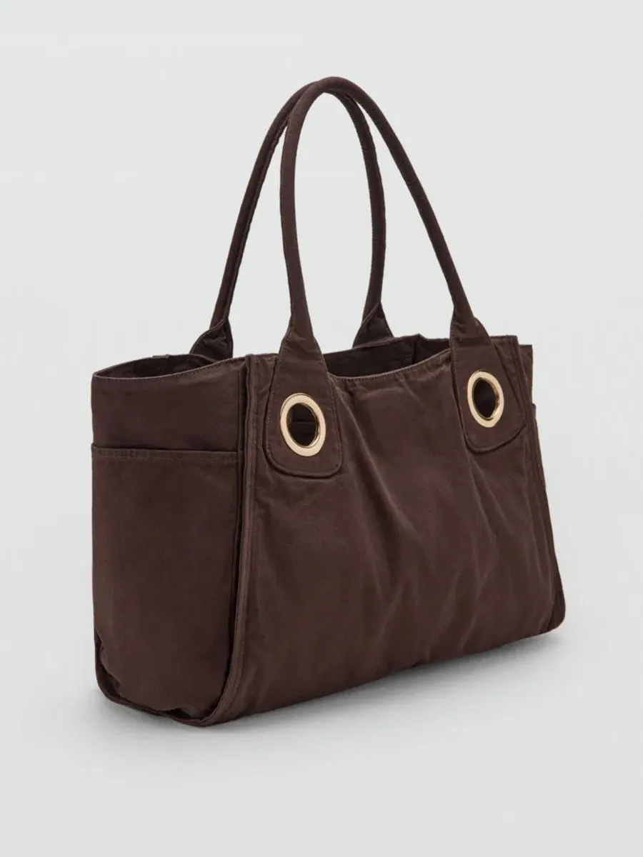 Сумка-шопер с люверсами Canvas Eyelets MANGO — изображение 5 из 10, коричневый