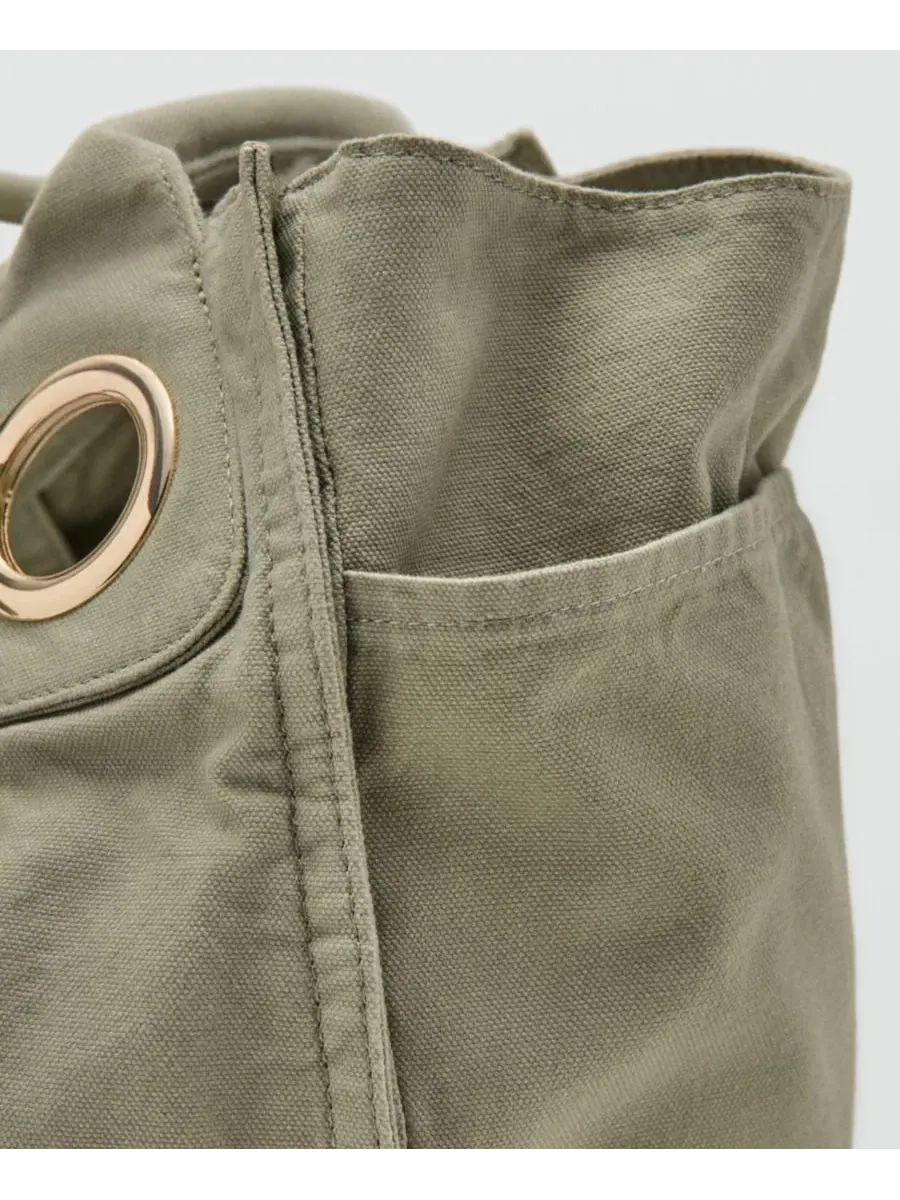 Сумка-шопер с люверсами Canvas Eyelets MANGO — изображение 7 из 10, коричневый