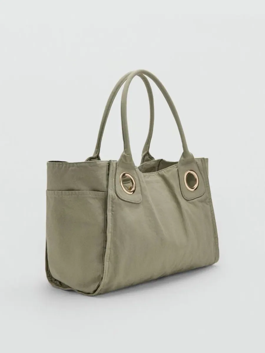Сумка-шопер с люверсами Canvas Eyelets MANGO — изображение 9 из 10, коричневый