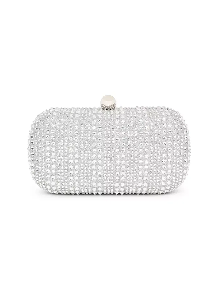 Женская сумочка-клатч Arya Crystal Micro Glitter Minaudiere Jewel Badgley Mischka — изображение 1 из 3, серебряный