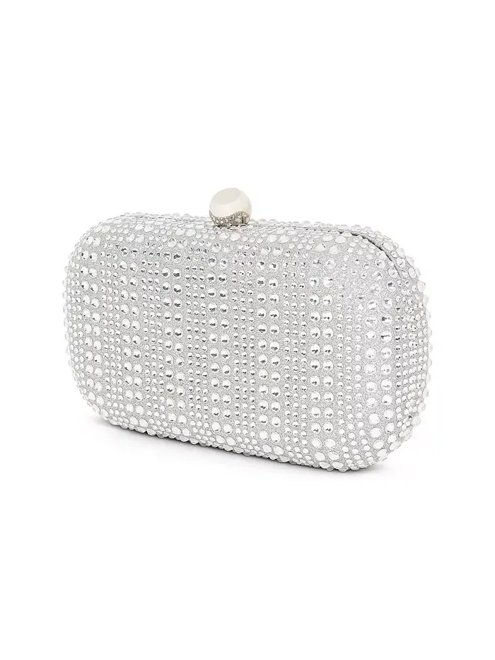 Женская сумочка-клатч Arya Crystal Micro Glitter Minaudiere Jewel Badgley Mischka — изображение 3 из 3, серебряный