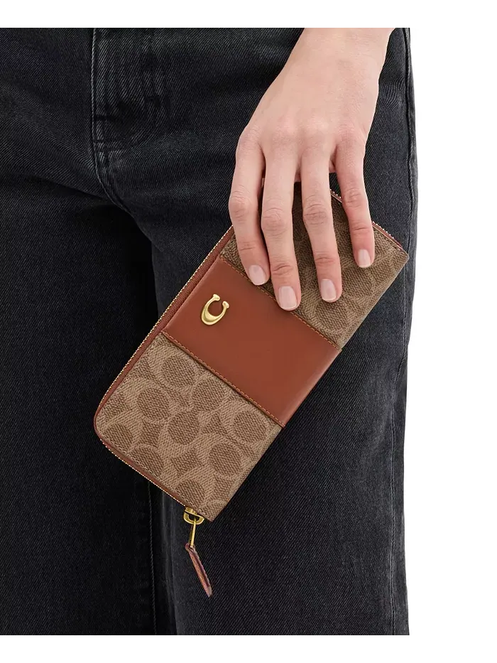 Essential Signature Canvas Slim Accordion Zip Wallet – Элегантный компактный кошелек-книжка на — изображение 2 из 4, бежевый