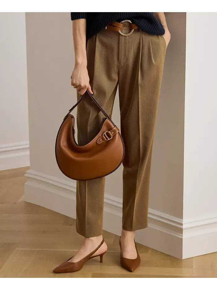 Кожаная сумка через плечо Tasha среднего размера Lauren Ralph Lauren — изображение 2 из 6, бежевый