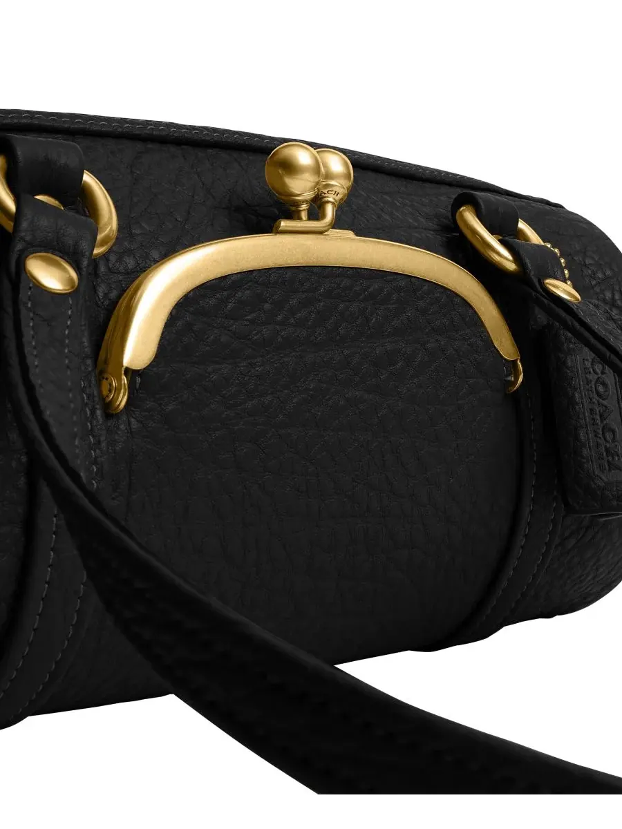 Сумка на плечо COACH Small Barrel из зернистой кожи с застежкой Kisslock — изображение 4 из 4, черный
