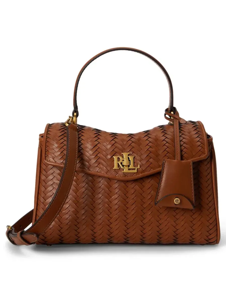 Сумка-седло Farrah Woven Leather Small Satchel Lauren Ralph Lauren — изображение 1 из 8, бежевый