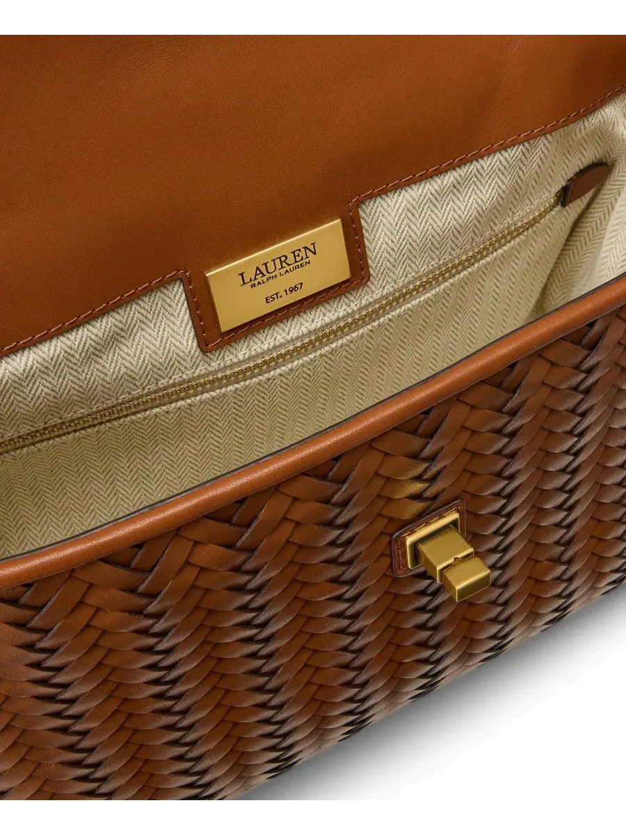 Сумка-седло Farrah Woven Leather Small Satchel Lauren Ralph Lauren — изображение 6 из 8, бежевый