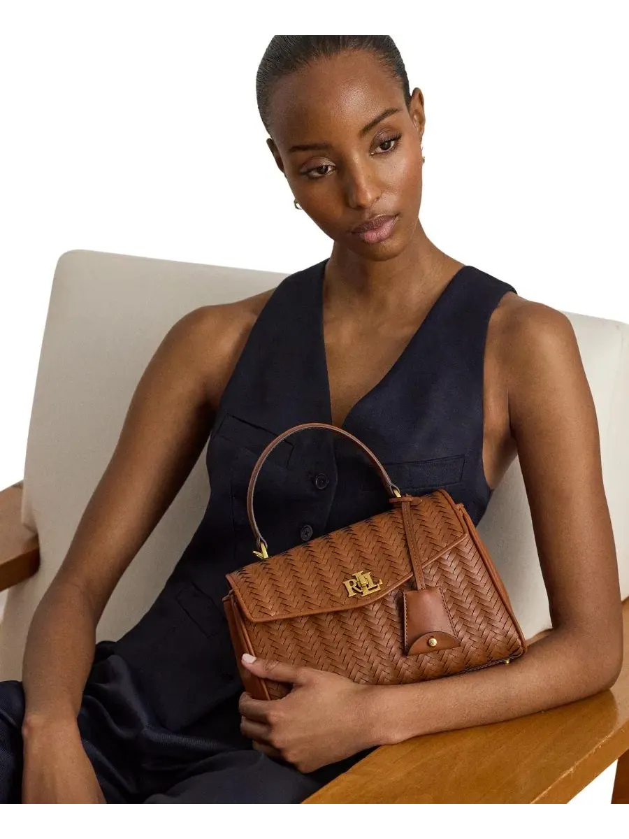 Сумка-седло Farrah Woven Leather Small Satchel Lauren Ralph Lauren — изображение 7 из 8, бежевый