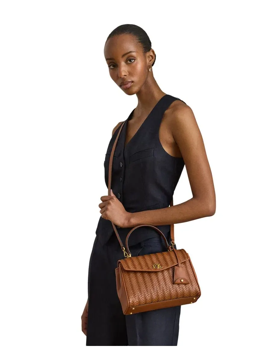 Сумка-седло Farrah Woven Leather Small Satchel Lauren Ralph Lauren — изображение 8 из 8, бежевый