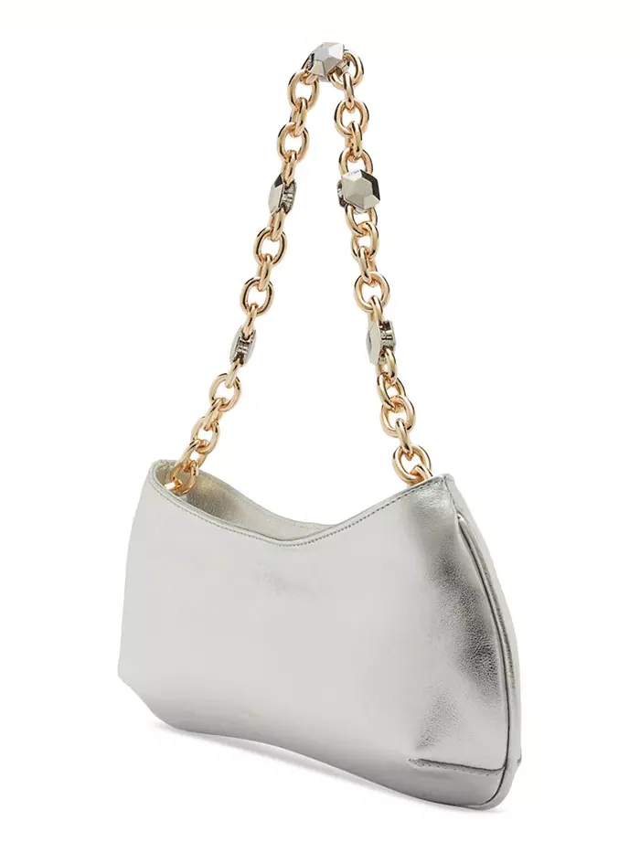 Сумка Luna Small Leather Baguette Arezzo — изображение 2 из 7, серебряный