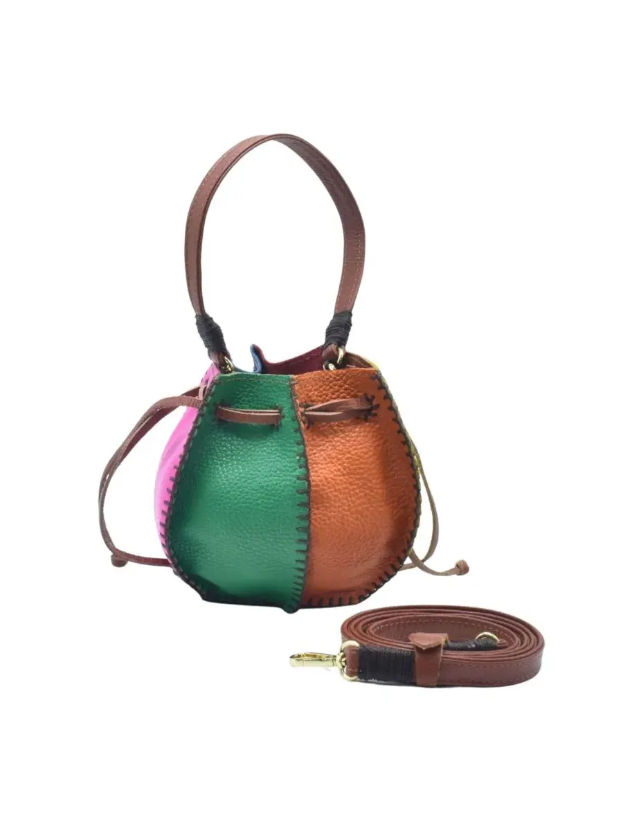 Сумка-шопер из натуральной кожи с радужными панелями Mini Bucket Leather Pouch Bag Carlos Falchi