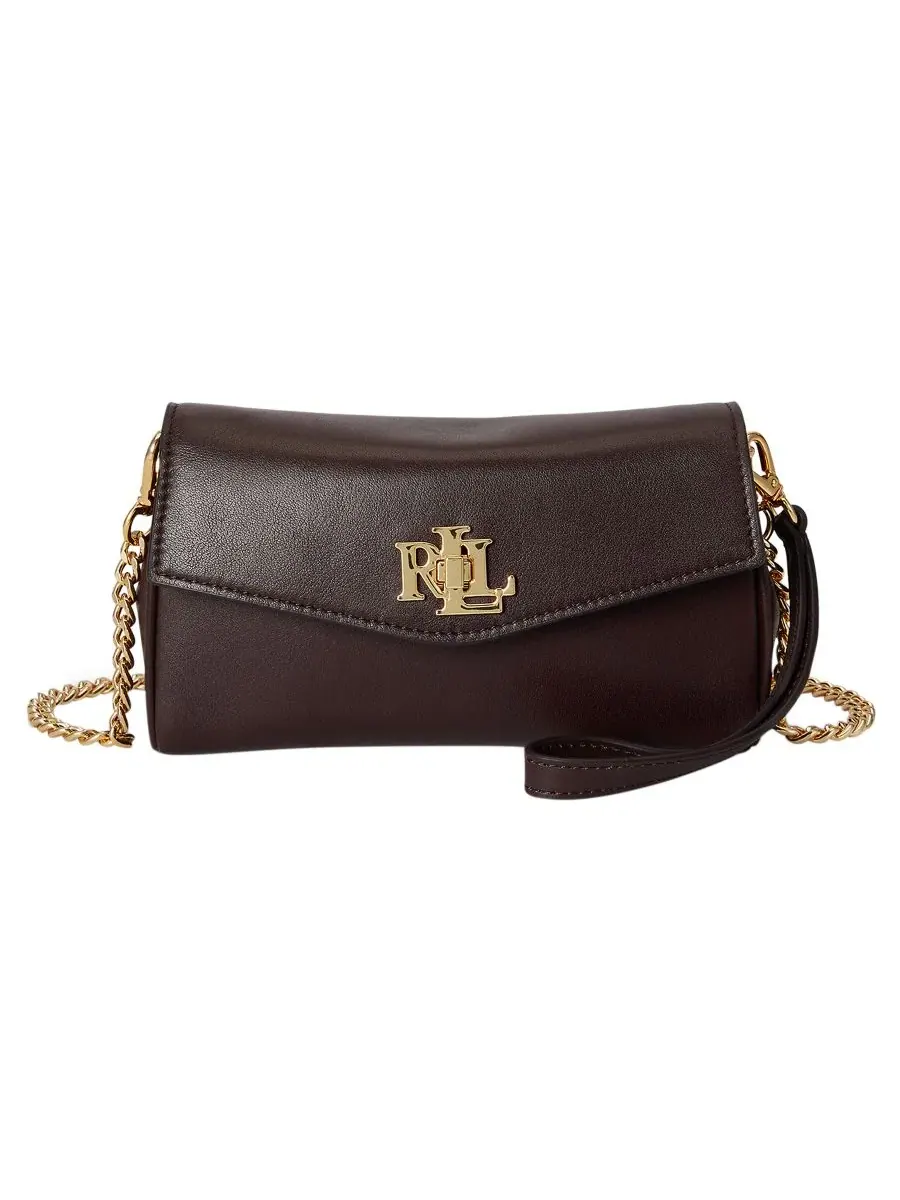 Кошелек-кроссбоди с цепочкой Turnlock Leather Wristlet Crossbody Lauren Ralph Lauren — изображение 1 из 7, коричневый