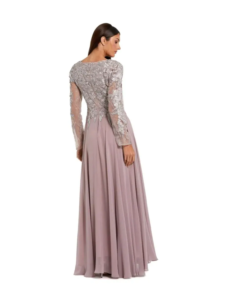 Вечернее платье-макси с вышивкой и кружевным лифом, модель Floral Embroidered Illusion V-neck — изображение 3 из 3