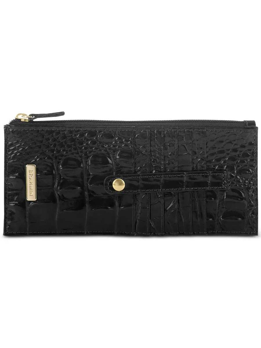 Кошелек для кредитных карт Melbourne Embossed Leather Brahmin — изображение 1 из 3, черный/золотистый