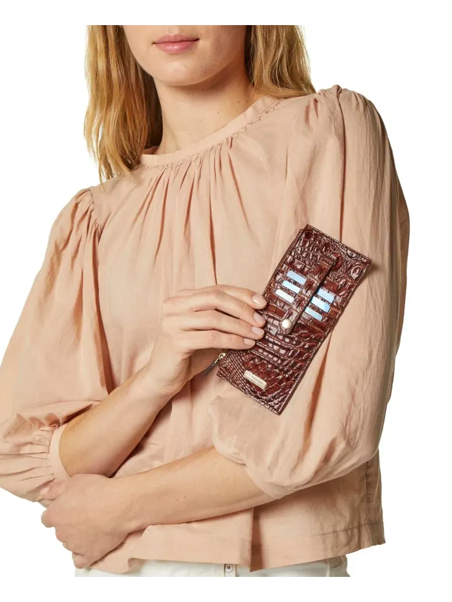 Кошелек для кредитных карт Melbourne Embossed Leather Brahmin — изображение 3 из 3, черный/золотистый