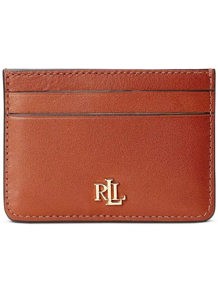 Женский маленький тонкий футляр для карточек из натуральной кожи Lauren Ralph Lauren — изображение 1 из 2, бежевый